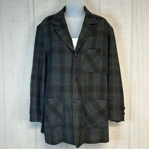 Vntg Womens Field Jacket Size L 100% Wool Buttons Plaid Shacket‎ Grannycore